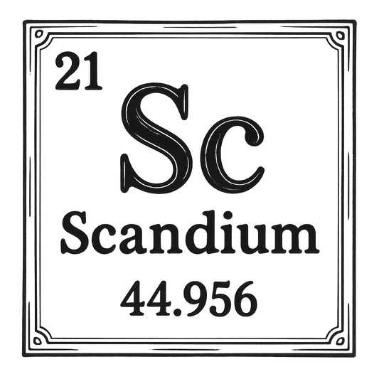 A line art, nostalgic graphic of scandium's entry on the periodic table, use a dark color for the lines and text – a t-shirt design