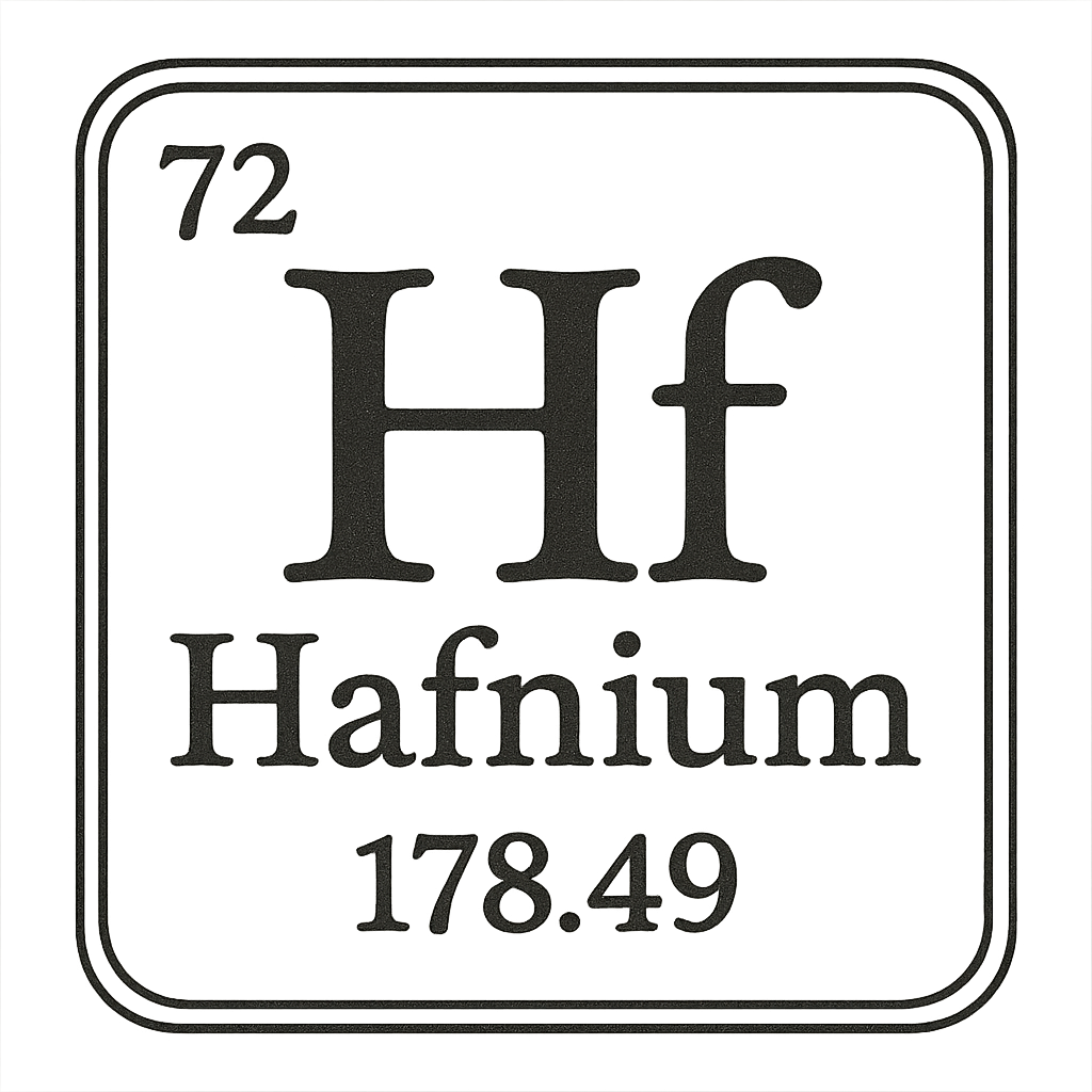 A line art, nostalgic graphic of hafnium's entry on the periodic table, use a dark color for the lines and text – a t-shirt design