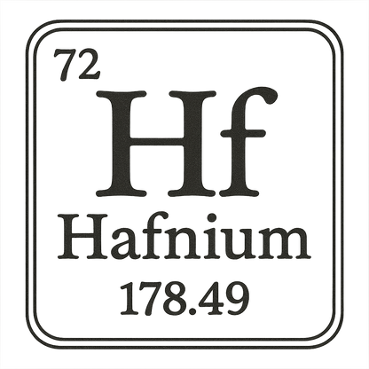 A line art, nostalgic graphic of hafnium's entry on the periodic table, use a dark color for the lines and text – a t-shirt design