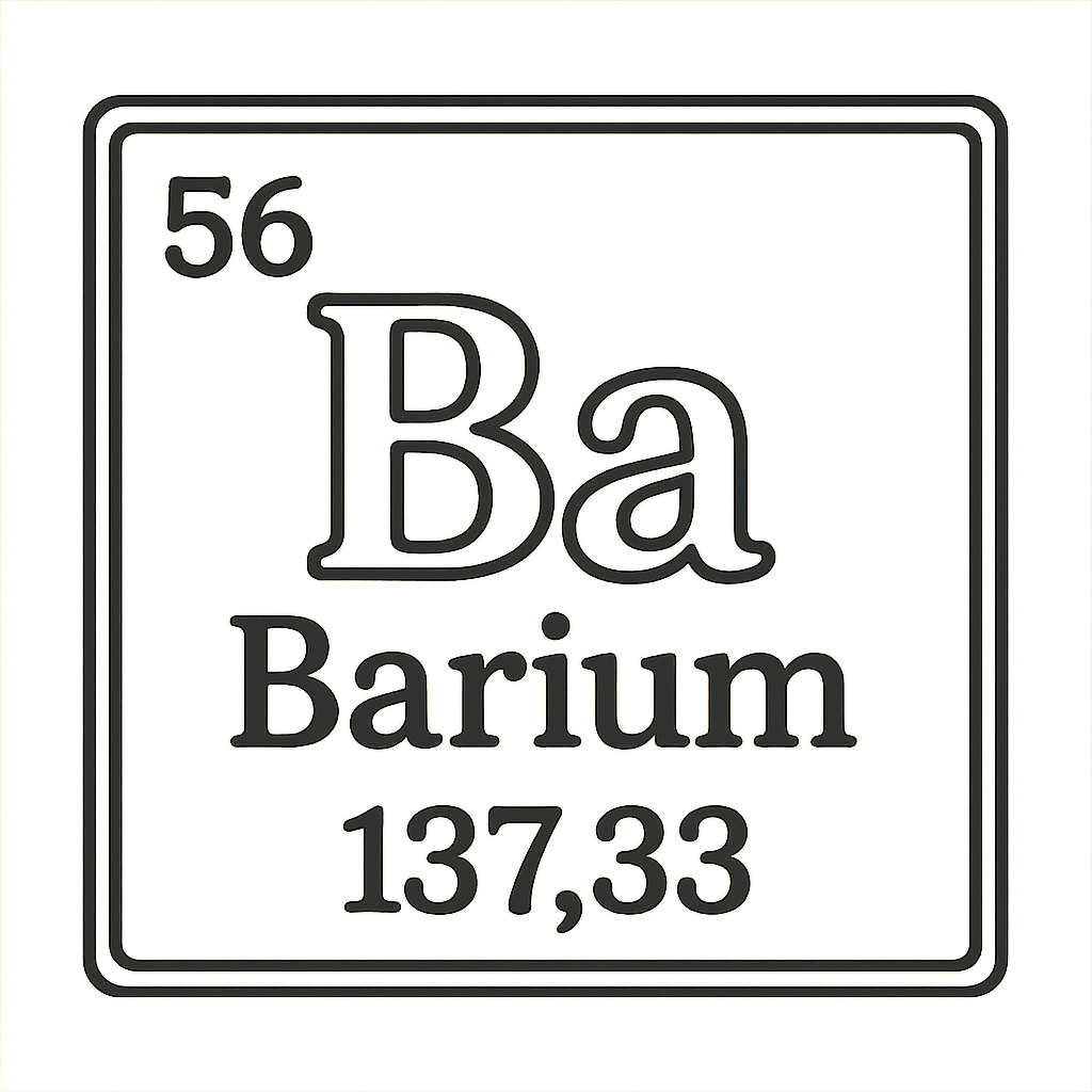 A line art, nostalgic graphic of barium's entry on the periodic table, use a dark color for the lines and text – a t-shirt design