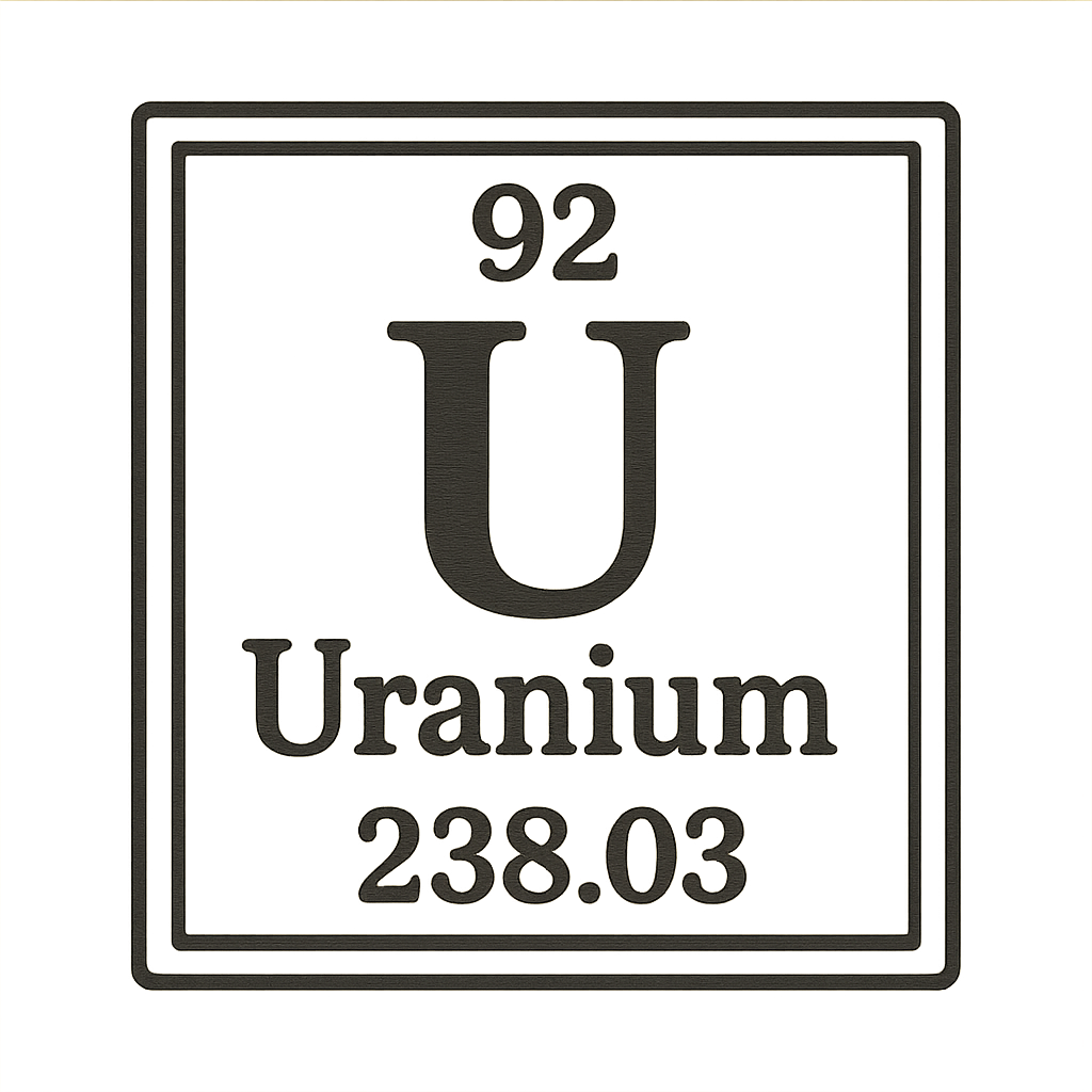 A line art, nostalgic graphic of uranium's entry on the periodic table, use a dark color for the lines and text – a t-shirt design