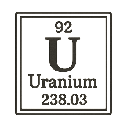 A line art, nostalgic graphic of uranium's entry on the periodic table, use a dark color for the lines and text – a t-shirt design