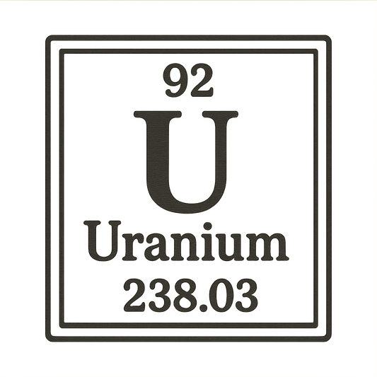 A line art, nostalgic graphic of uranium's entry on the periodic table, use a dark color for the lines and text – a t-shirt design