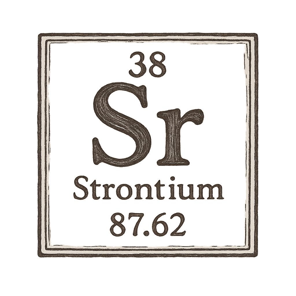 A line art, nostalgic graphic of strontium's entry on the periodic table, use a dark color for the lines and text – a t-shirt design