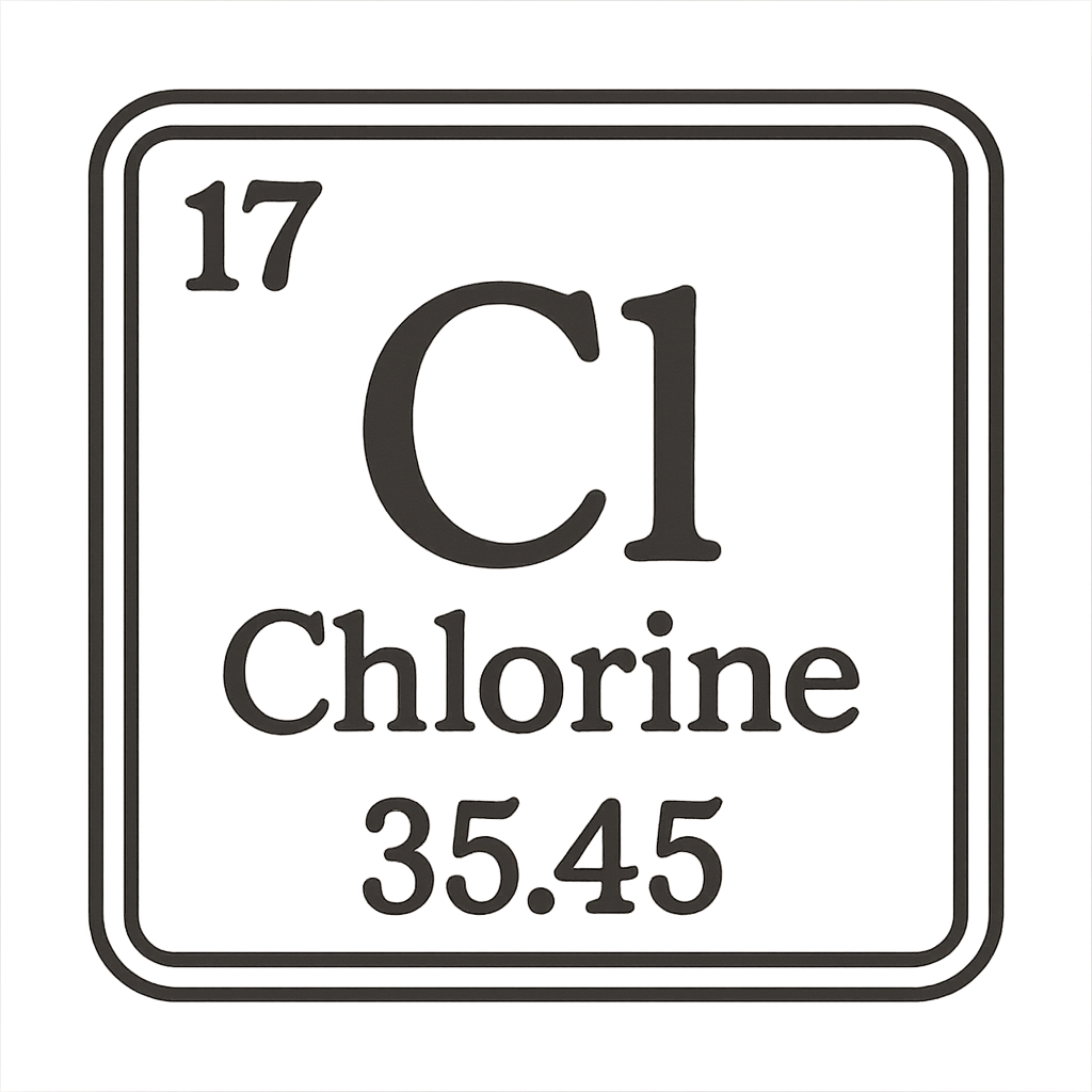 A line art, nostalgic graphic of chlorine's entry on the periodic table, use a dark color for the lines and text – a t-shirt design