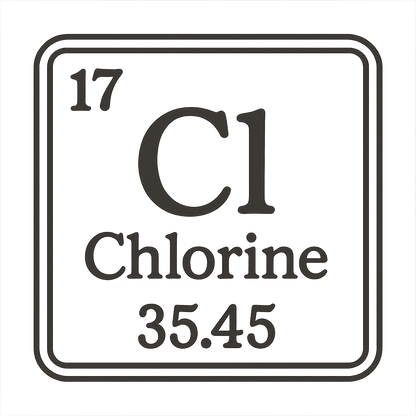 A line art, nostalgic graphic of chlorine's entry on the periodic table, use a dark color for the lines and text – a t-shirt design