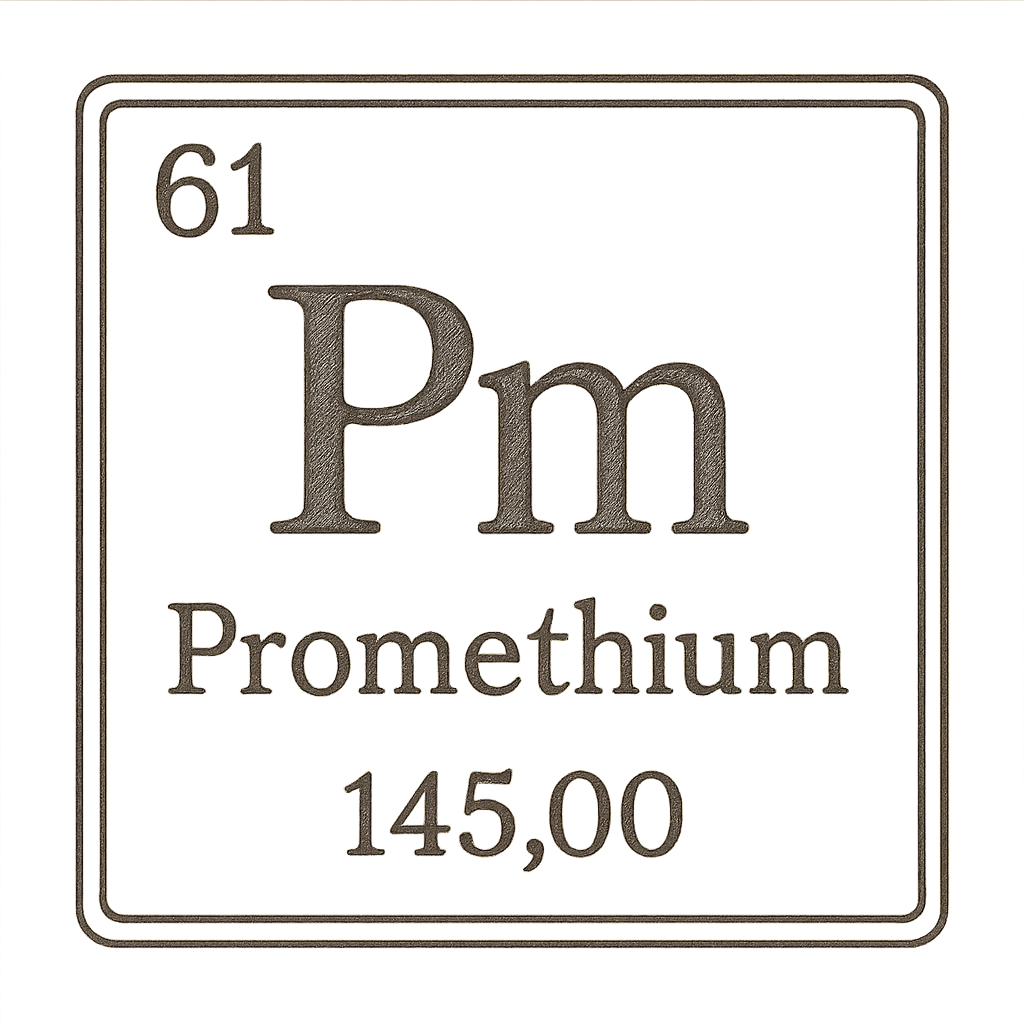 A line art, nostalgic graphic of promethium's entry on the periodic table, use a dark color for the lines and text – a t-shirt design
