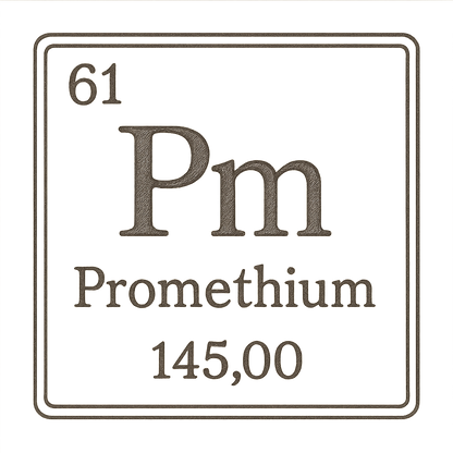 A line art, nostalgic graphic of promethium's entry on the periodic table, use a dark color for the lines and text – a t-shirt design