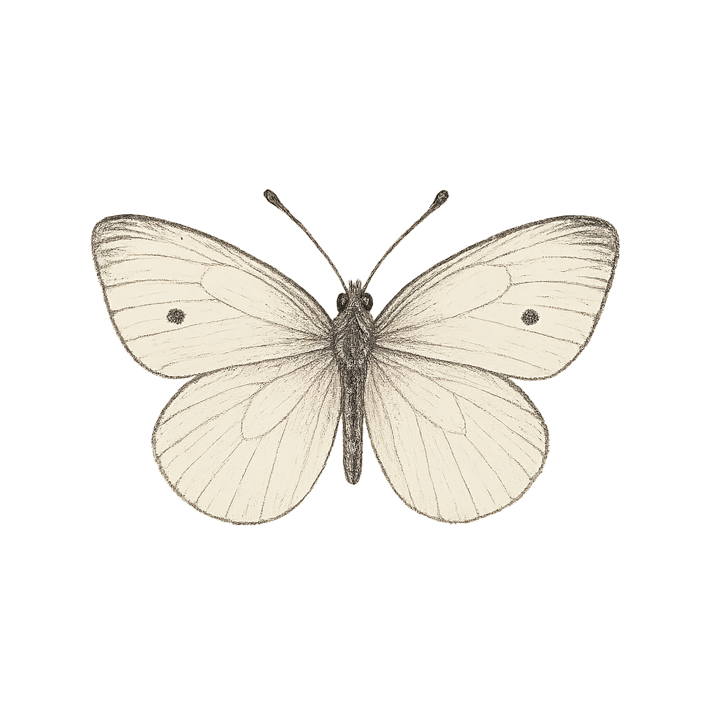 A hand-drawn, tranquil graphic of small white butterfly – a t-shirt design