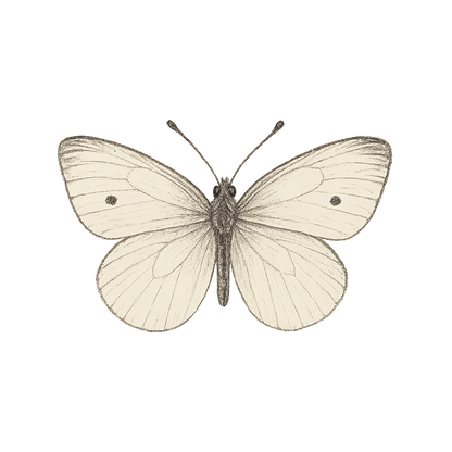A hand-drawn, tranquil graphic of small white butterfly – a t-shirt design
