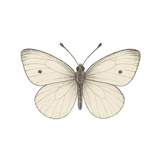 A hand-drawn, tranquil graphic of small white butterfly – a t-shirt design