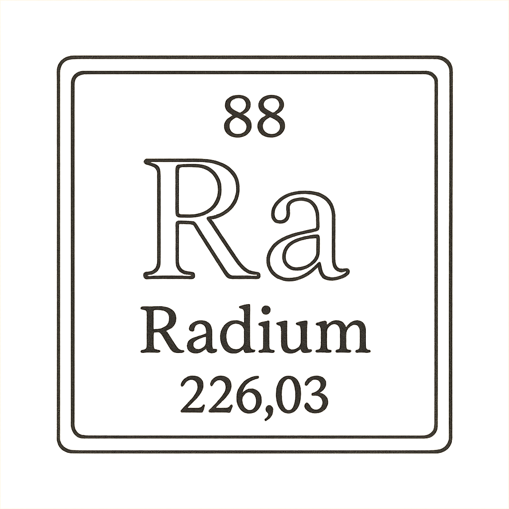 A line art, nostalgic graphic of radium's entry on the periodic table, use a dark color for the lines and text – a t-shirt design