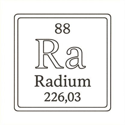 A line art, nostalgic graphic of radium's entry on the periodic table, use a dark color for the lines and text – a t-shirt design