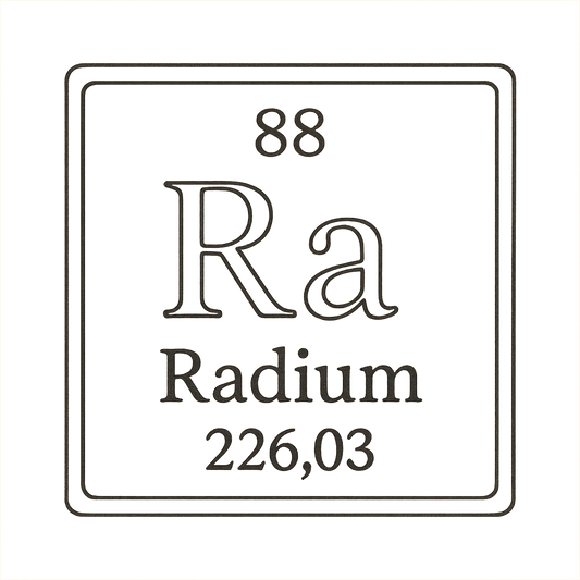 A line art, nostalgic graphic of radium's entry on the periodic table, use a dark color for the lines and text – a t-shirt design
