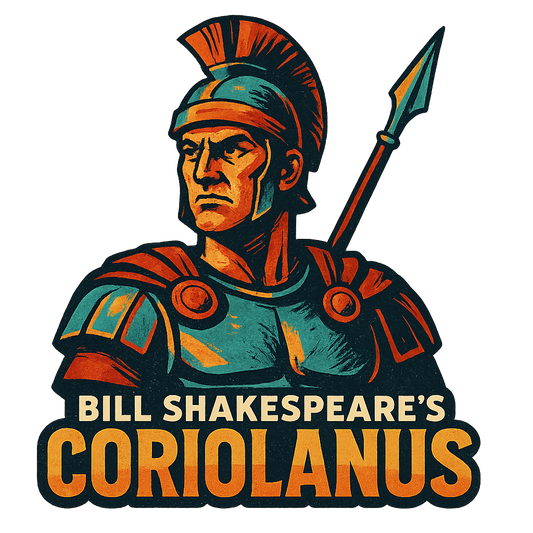 A retro, edgy graphic of a visual representation of a key theme and character from william shakespeare's coriolanus – a t-shirt design