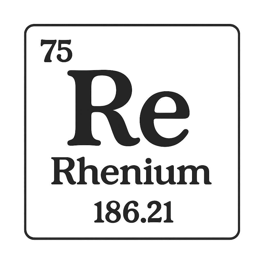 A line art, nostalgic graphic of rhenium's entry on the periodic table, use a dark color for the lines and text – a t-shirt design