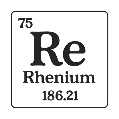 A line art, nostalgic graphic of rhenium's entry on the periodic table, use a dark color for the lines and text – a t-shirt design