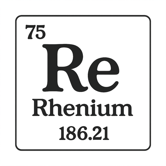 A line art, nostalgic graphic of rhenium's entry on the periodic table, use a dark color for the lines and text – a t-shirt design