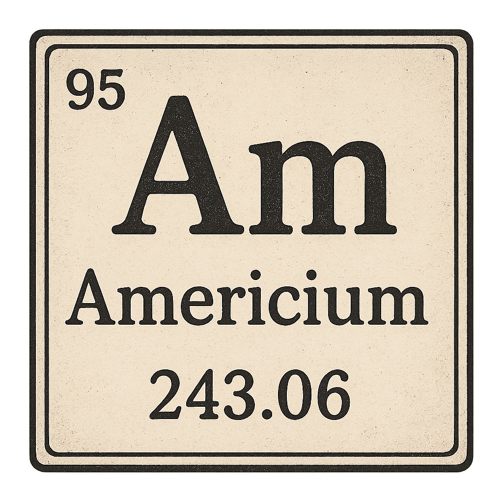A line art, nostalgic graphic of americium's entry on the periodic table