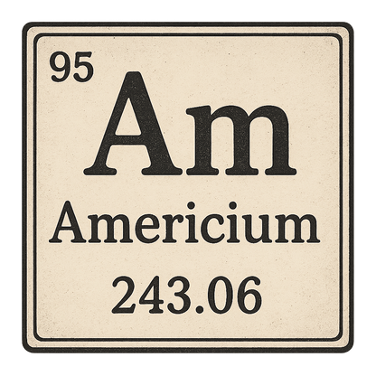 A line art, nostalgic graphic of americium's entry on the periodic table