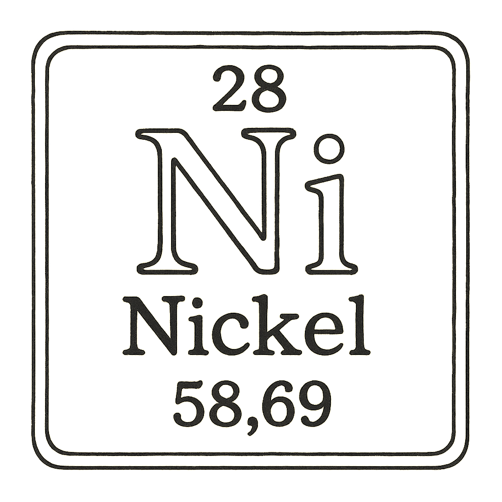 A line art, nostalgic graphic of nickel's entry on the periodic table, use a dark color for the lines and text – a t-shirt design