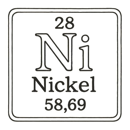 A line art, nostalgic graphic of nickel's entry on the periodic table, use a dark color for the lines and text – a t-shirt design