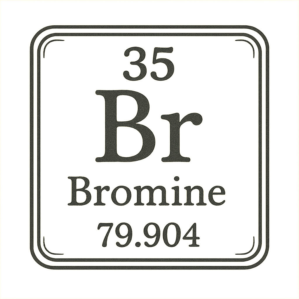 A line art, nostalgic graphic of bromine's entry on the periodic table, use a dark color for the lines and text – a t-shirt design