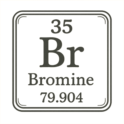 A line art, nostalgic graphic of bromine's entry on the periodic table, use a dark color for the lines and text – a t-shirt design