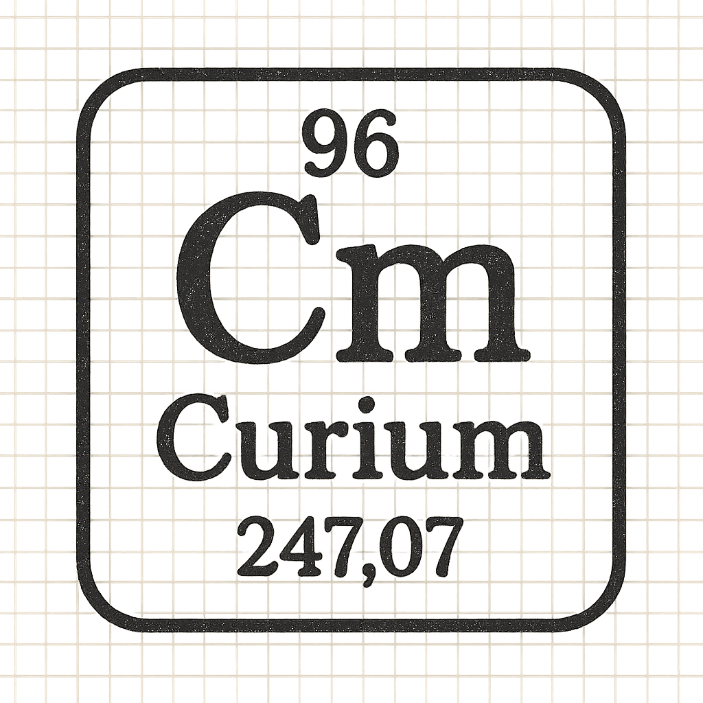 A line art, nostalgic graphic of curium's entry on the periodic table, use a dark color for the lines and text – a t-shirt design