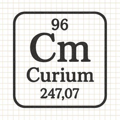 A line art, nostalgic graphic of curium's entry on the periodic table, use a dark color for the lines and text – a t-shirt design