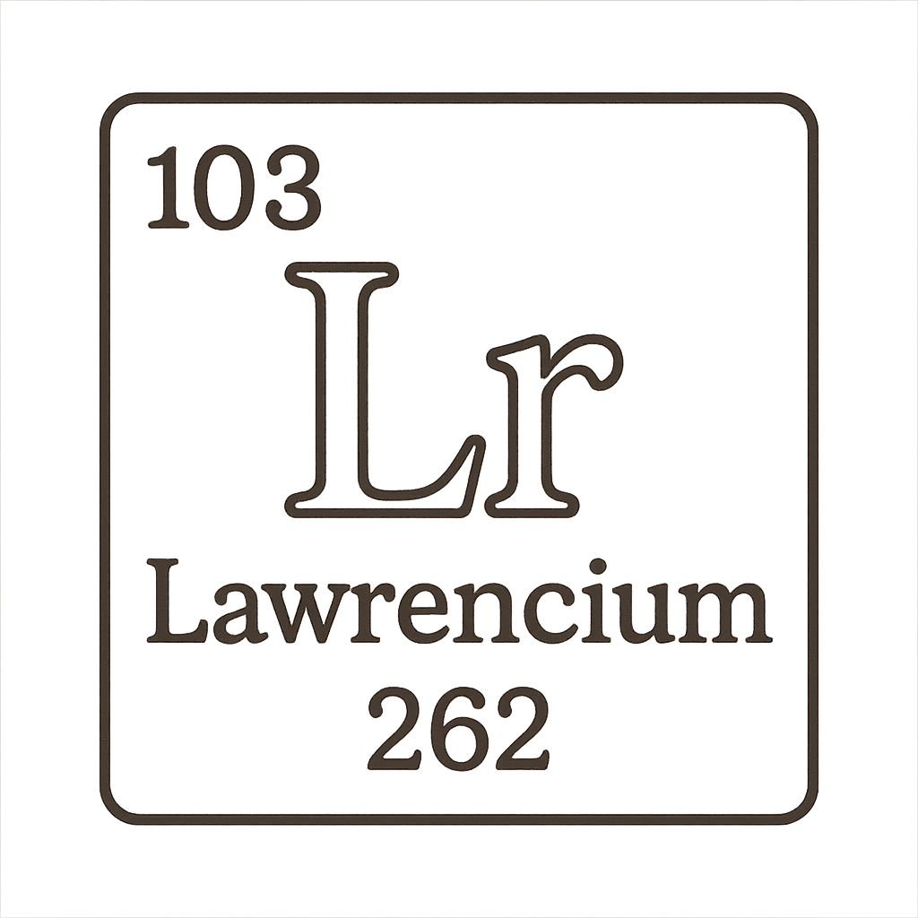 A line art, nostalgic graphic of lawrencium's entry on the periodic table, use a dark color for the lines and text – a t-shirt design