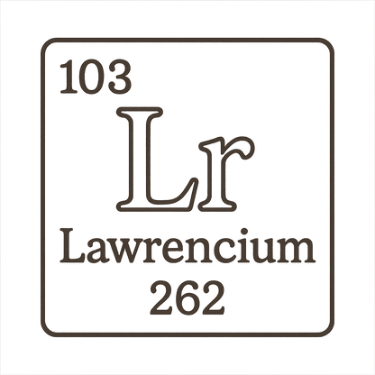 A line art, nostalgic graphic of lawrencium's entry on the periodic table, use a dark color for the lines and text – a t-shirt design