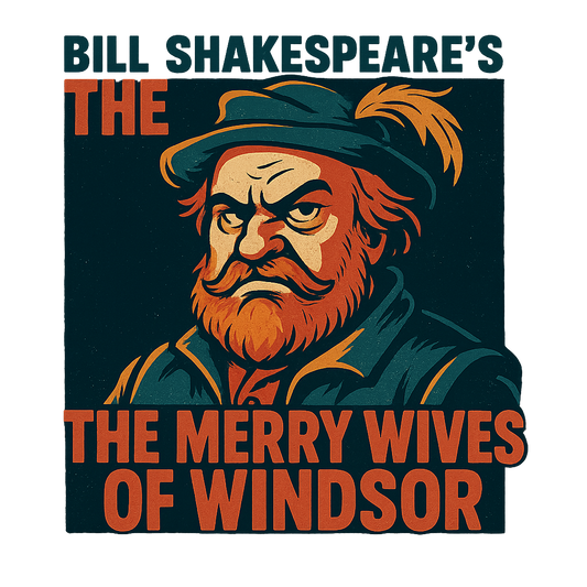 A retro, edgy graphic of a visual representation of a key theme and character from william shakespeare's the merry wives of windsor – a t-shirt design