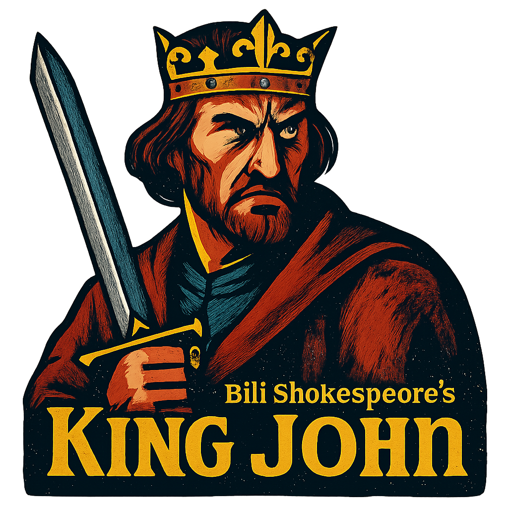 A retro, edgy graphic of a visual representation of a key theme and character from william shakespeare's king john – a t-shirt design