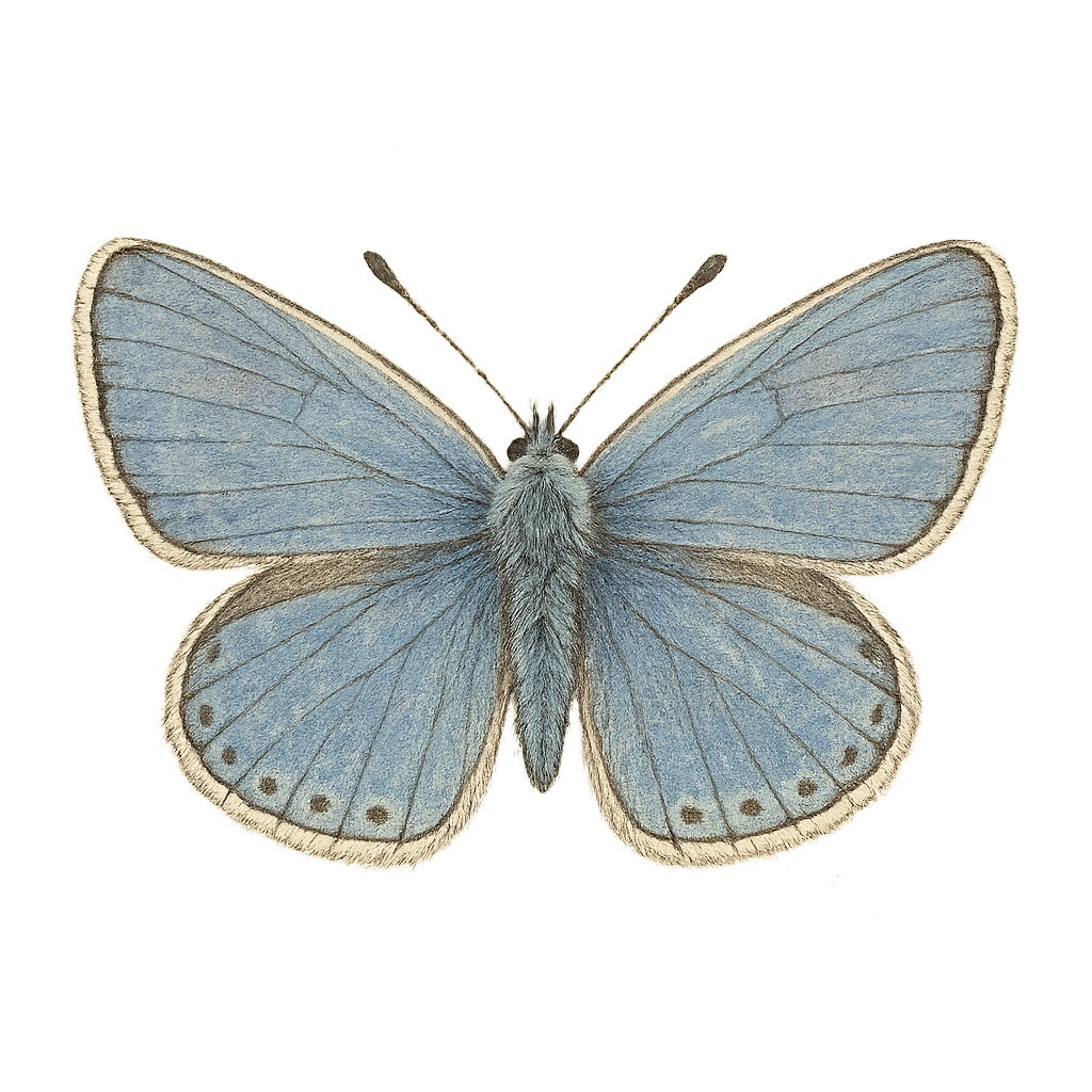 A hand-drawn, tranquil graphic of common blue butterfly – a t-shirt design