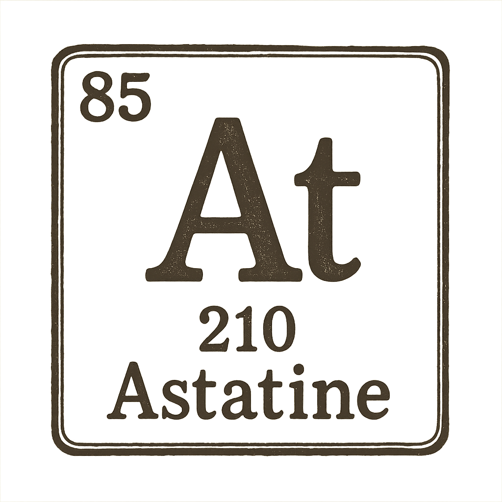A line art, nostalgic graphic of astatine's entry on the periodic table, use a dark color for the lines and text – a t-shirt design