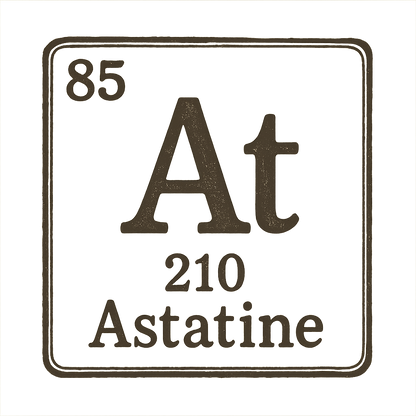 A line art, nostalgic graphic of astatine's entry on the periodic table, use a dark color for the lines and text – a t-shirt design