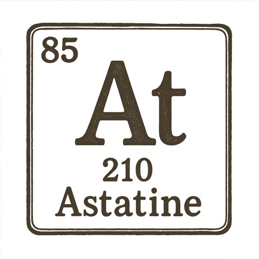 A line art, nostalgic graphic of astatine's entry on the periodic table, use a dark color for the lines and text – a t-shirt design