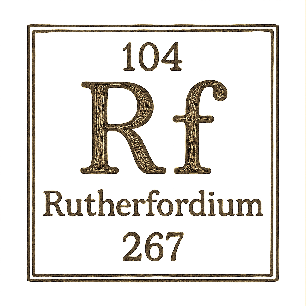 A line art, nostalgic graphic of rutherfordium's entry on the periodic table, use a dark color for the lines and text – a t-shirt design