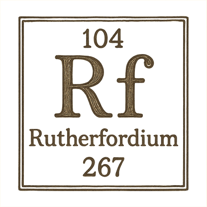 A line art, nostalgic graphic of rutherfordium's entry on the periodic table, use a dark color for the lines and text – a t-shirt design