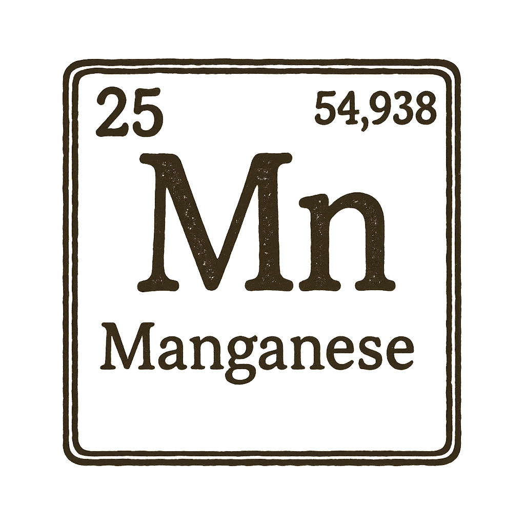A line art, nostalgic graphic of manganese's entry on the periodic table, use a dark color for the lines and text – a t-shirt design