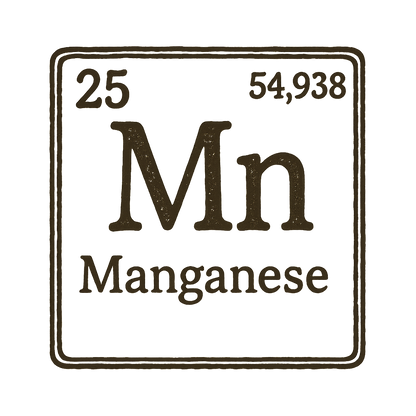 A line art, nostalgic graphic of manganese's entry on the periodic table, use a dark color for the lines and text – a t-shirt design