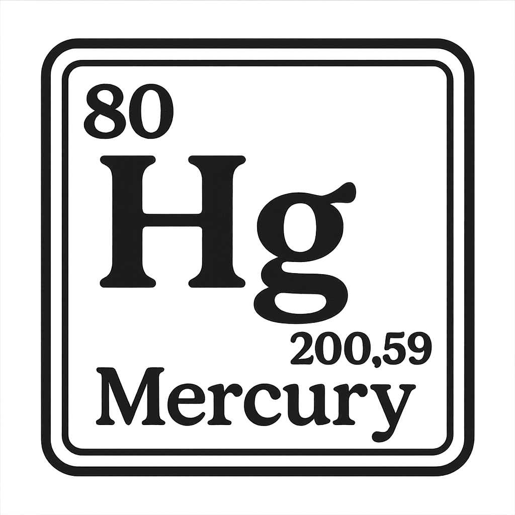 A line art, nostalgic graphic of mercury's entry on the periodic table, use a dark color for the lines and text – a t-shirt design