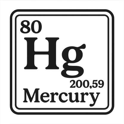 A line art, nostalgic graphic of mercury's entry on the periodic table, use a dark color for the lines and text – a t-shirt design