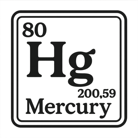 A line art, nostalgic graphic of mercury's entry on the periodic table, use a dark color for the lines and text – a t-shirt design