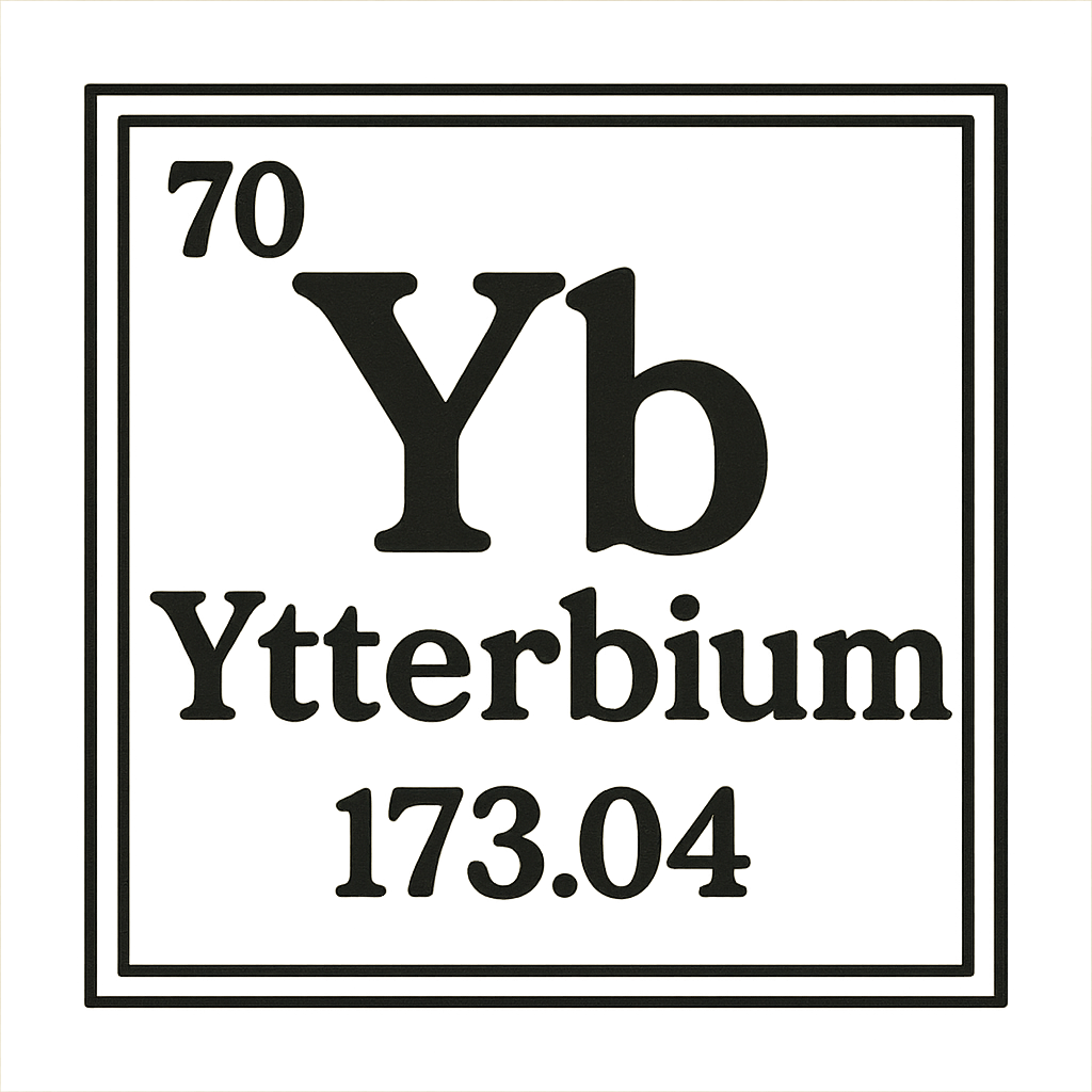 A line art, nostalgic graphic of ytterbium's entry on the periodic table, use a dark color for the lines and text – a t-shirt design