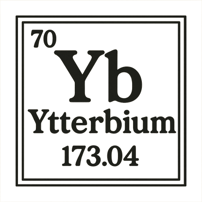 A line art, nostalgic graphic of ytterbium's entry on the periodic table, use a dark color for the lines and text – a t-shirt design