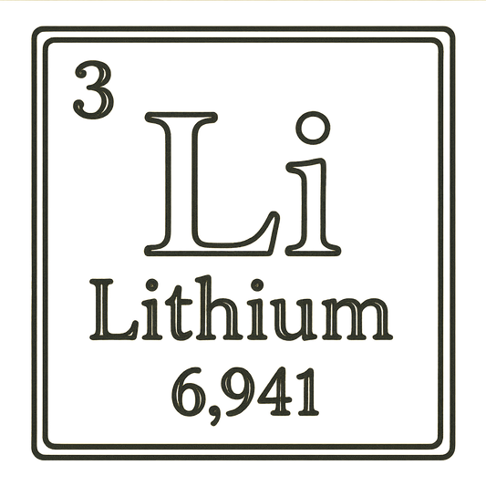 A line art, nostalgic graphic of lithium's entry on the periodic table, use a dark color for the lines and text – a t-shirt design