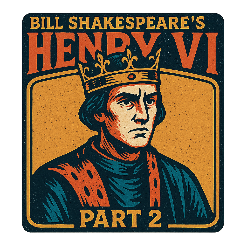 A retro, edgy graphic of a visual representation of a key theme and character from william shakespeare's henry vi, part 2 – a t-shirt design