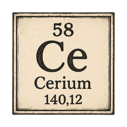 A line art, nostalgic graphic of cerium's entry on the periodic table, use a dark color for the lines and text – a t-shirt design